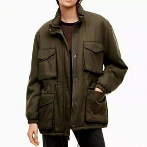 Aritzia Parka Oversized Coat Womens Large Green Removable Hood Utility Winter 3